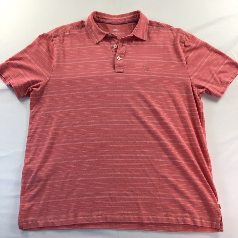 Tommy Bahama Coral Stripe Short Sleeve On Par Golf Polo Men's Size XL